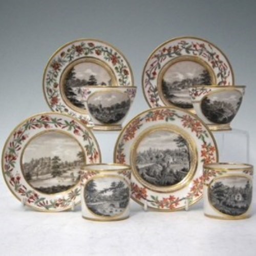 Lot 108 - Four La Courtille Paris porcelain cups and saucers outside painted by Anne Rushout, dated from 1805 - 1811