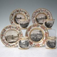 Lot 108 - Four La Courtille Paris porcelain cups and saucers outside painted by Anne Rushout, dated from 1805 - 1811