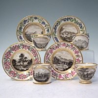 Lot 109 - Four La Courtille Paris porcelain cups and saucers outside painted by Anne Rushout, dated from 1805 - 1811