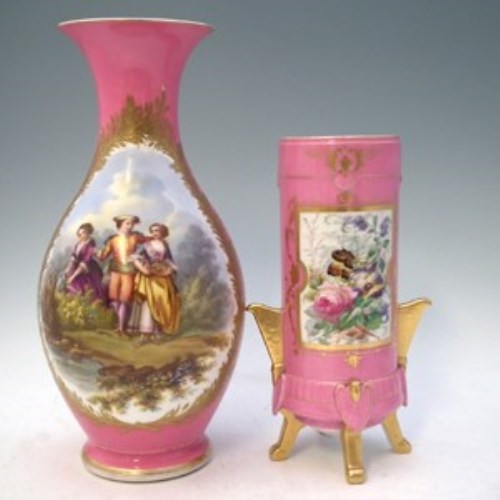 Lot 115 - Two continental pink ground vases.