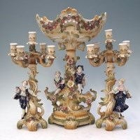 Lot 124 - Continental table centre piece and matching candelabra garnitures.