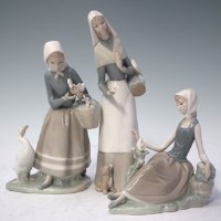 Lot 161 - Three Lladro Shepherdess figures,   modelled with