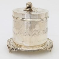 Lot 174 - Electro-plated cylindrical biscuit barrel.