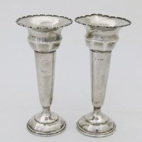 Lot 218 - Pair filled silver trumpet vases, Height 24cm.
