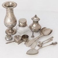 Lot 225 - Silver and glass model of a kettle; several other