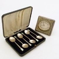 Lot 229 - Cased set of enamalled spoons and a travelling