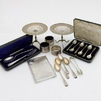 Lot 232 - Pair of silver miniature tripod tables and other items.