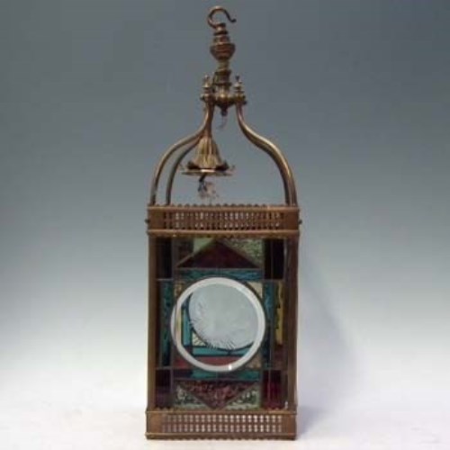 Lot 49 - Victorian leaded glass hall lantern with brass frame