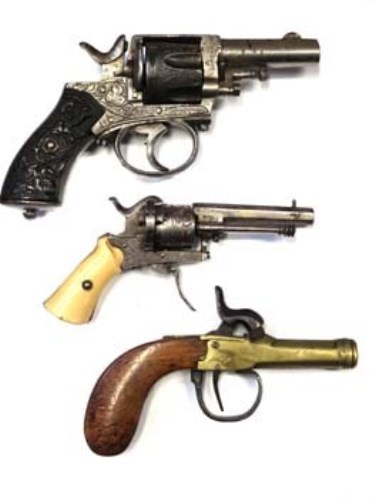 Lot 99 - Pinfire revolver, deactivated German .32 revolver, percussion pistol