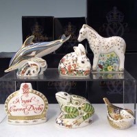 Lot 208 - Five Royal Crown Derby paperweights and a name