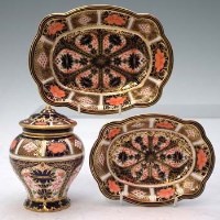 Lot 214 - Crown Derby vase and two dishes.