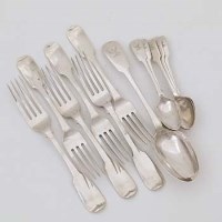 Lot 262 - Six Georgian silver forks, five teaspoons and a table spoon.