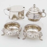 Lot 282 - Pair of silver cushion salts and two mustards.