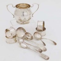 Lot 284 - Four silver napkin rings and five various spoons