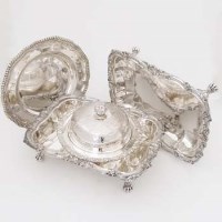 Lot 295 - Pair of Sheffield plate entree dishes (no covers), electro-plated plate, E.P. muffin dish.