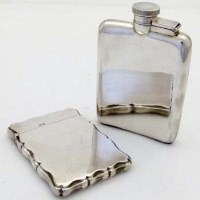 Lot 306 - Silver card case; silver spirit flask (2).