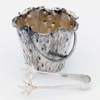 Lot 316 - Silver ice bucket and drainer and tongs (3).