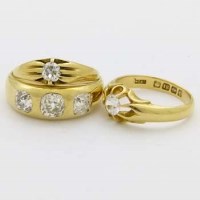 Lot 361 - Two 18ct gold Gypsy diamond rings and a gold / paste ring (3).