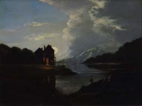 Lot 539 - Charles Leslie, Moonlit lake scene, oil.
