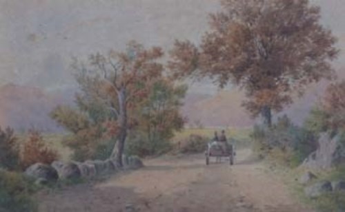 Lot 558 - F. Boisseree, Country Lane, North Wales, watercolour.