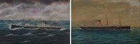 Lot 82 - Frank Barnes, SS. Ionic, oil paintings (pair).