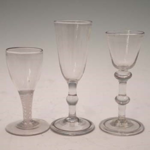 Lot 95 - Wine glass with opaque twist stem and two other glasses.