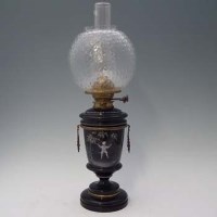 Lot 104 - Mary Gregory style oil lamp complete with shade.