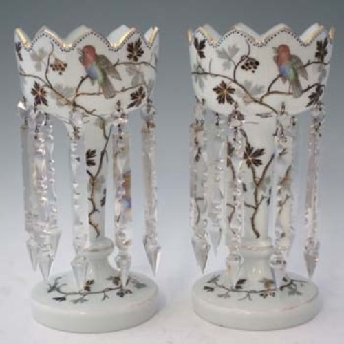 Lot 105 - Pair of Victorian enameled lustres.