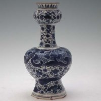 Lot 128 - Blue and white Delft vase, peacock decoration.