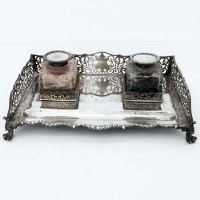 Lot 228 - Silver two bottle writing stand.