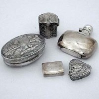 Lot 238 - Silver spirit flask and four small boxes.