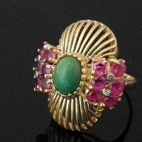 Lot 337 - 18ct gold fancy cluster ring of a cabochon