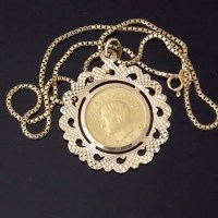 Lot 347 - Persian gold coin in 18ct mount and chain.