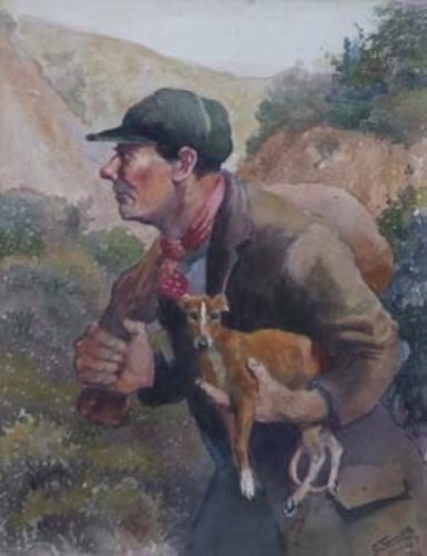 Lot 438 - C.F. Tunnicliffe, Poacher, watercolour.