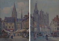 Lot 519 - J.W. Milliken, Continental town scenes, watercolour (2).