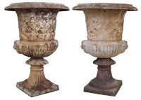 Lot 532 - Massive pair of cast iron neo classical garden urns