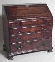 Lot 556 - Mid 18th century oak bureau with mahogany banding