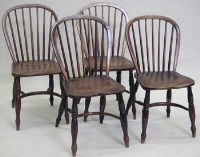Lot 571 - Four 19th century ash and elm bow back Windsor kitchen chairs