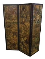 Lot 575 - Victorian ebonised three panel folding screen