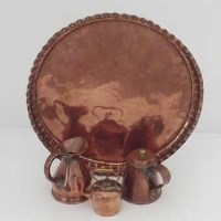 Lot 16 - Circular copper tray, measure, milk can, mini