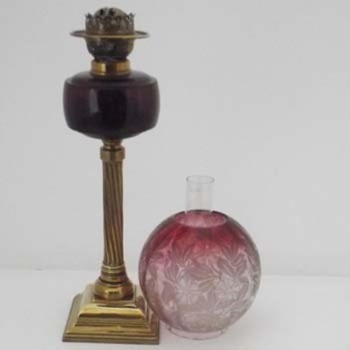 Lot 40 - Victorian Oil Lamp with ruby resevoir