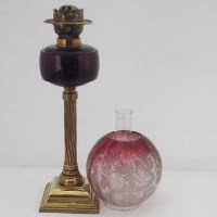 Lot 40 - Victorian Oil Lamp with ruby resevoir