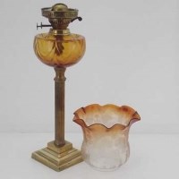 Lot 41 - Victorian Oil Lamp with orange resevoir