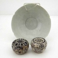 Lot 128 - Two lidded boxes and a qingbai bowl (3)