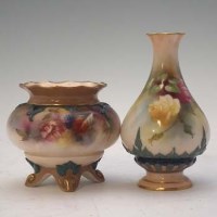 Lot 191 - Hadley Worcester four footed vase painted with roses c.1900.