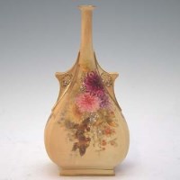 Lot 193 - Graingers Worcester two handled tall necked vase painted with flowers date code for 1900.