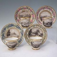 Lot 212 - Four Paris porcelain cups and saucers painted by