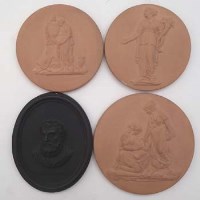 Lot 263 - Wedgwood and Bentley basalt medallion and three terracotta plaques