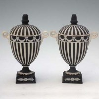 Lot 267 - Pair of Wedgwood lidded black jasper dip vases