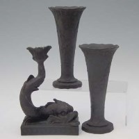 Lot 277 - Wedgwood black basalt dolphin candle stick and a